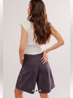 Free People High Street Trouser Shorts Storm Front Grey Sz 6 Wide Leg Loose Fit